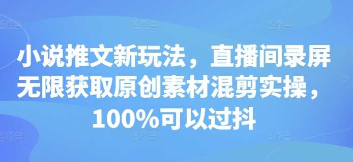 小说推文新玩法,直播间录屏无限获取原创素材混剪实操,100%可以过抖-副业团