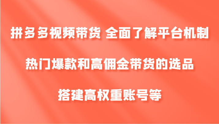 拼多多视频带货 全面了解平台机制、热门爆款和高佣金带货的选品，搭建高权重账号等-副业团