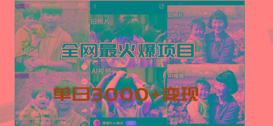 全网爆火的AI让老照片动起来教程,蹭热点日赚3000+,内含免费工具一键...-副业团