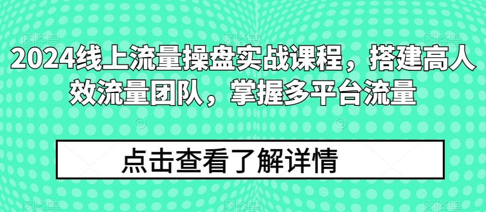 2024线上流量操盘实战课程,搭建高人效流量团队,掌握多平台流量-副业团