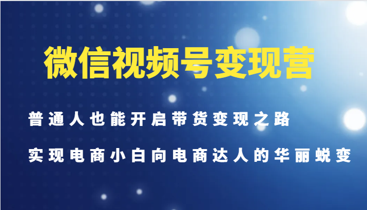 微信视频号变现营-普通人也能开启带货变现之路，实现电商小白向电商达人的华丽蜕变-副业团