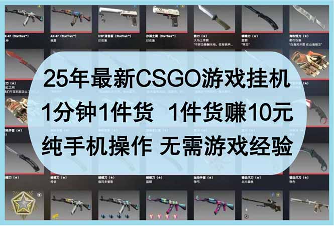 25年最新CSGO游戏挂机,1分钟1件货,1件货赚10元 纯手机操作 无需游戏经验-副业团