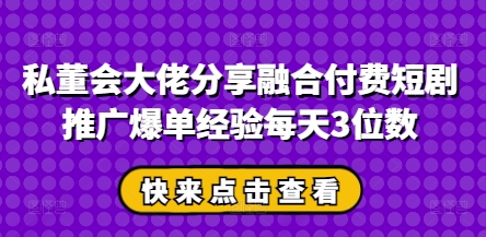 私董会大佬分享融合付费短剧推广爆单经验每天3位数-副业团