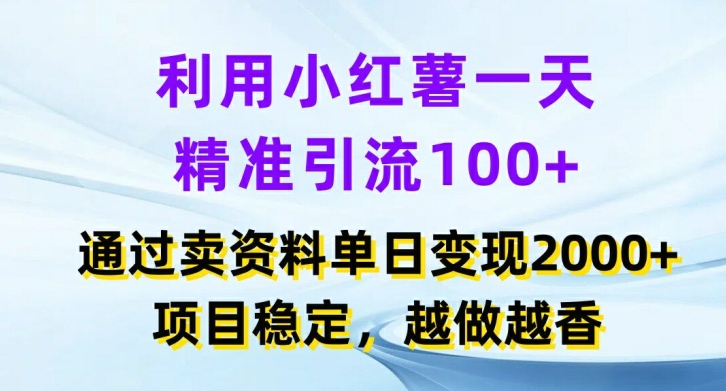 利用小红书一天精准引流100+,通过卖项目单日变现2k+,项目稳定,越做越香【揭秘】-副业团
