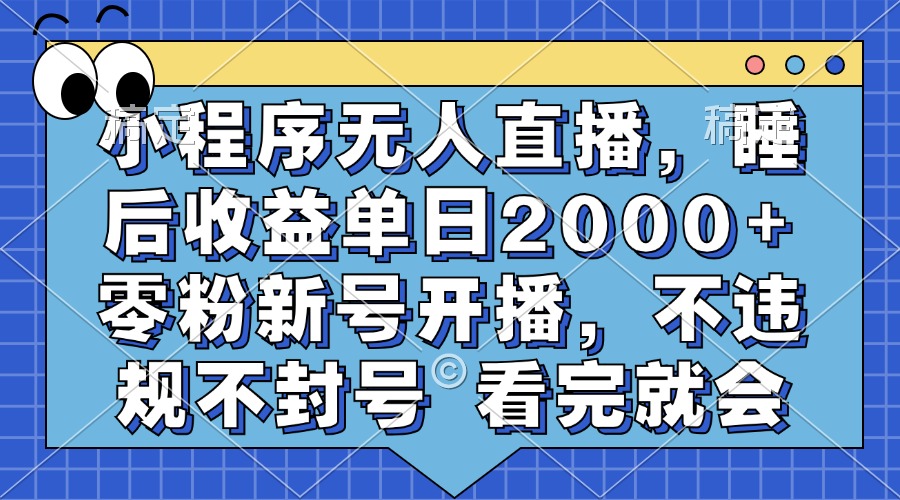 小程序无人直播,睡后收益单日2000+ 零粉新号开播,不违规不封号 看完就会-副业团