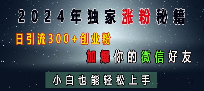 2024年独家涨粉秘籍,日引流300+创业粉,加爆你的微信好友,小白也能轻松上手-副业团