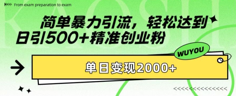 简单暴力引流，轻松达到日引500+精准创业粉，单日变现2k【揭秘】-副业团