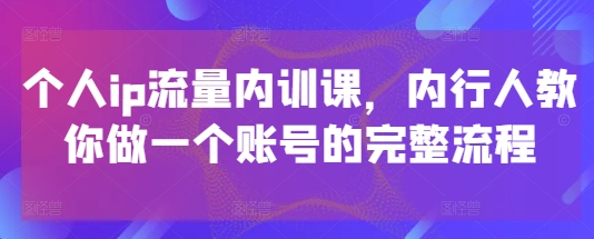 个人ip流量内训课,内行人教你做一个账号的完整流程-副业团