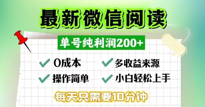微信阅读最新玩法,每天十分钟,单号一天200+,简单0零成本,当日提现-副业团