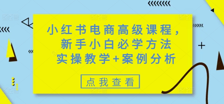 小红书电商高级课程,新手小白必学方法,实操教学+案例分析-副业团