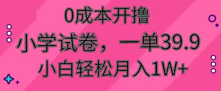 0成本开撸,小学试卷,一单39.9,小白轻松月入1W+-副业团