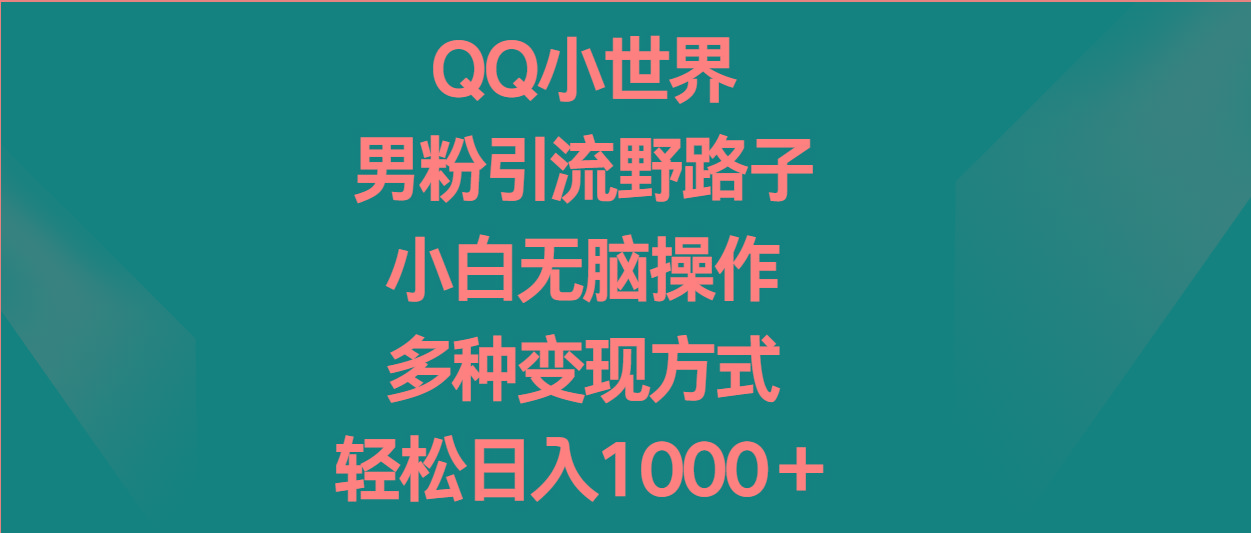 QQ小世界男粉引流野路子,小白无脑操作,多种变现方式轻松日入1000+-副业团
