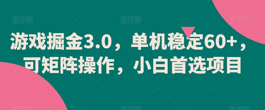 游戏掘金3.0,单机稳定60+,可矩阵操作,小白首选项目【揭秘】