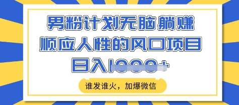 男粉计划无脑躺Z,顺应人性的风口项目,谁发谁火,加爆微信,日入多张【揭秘】-副业团