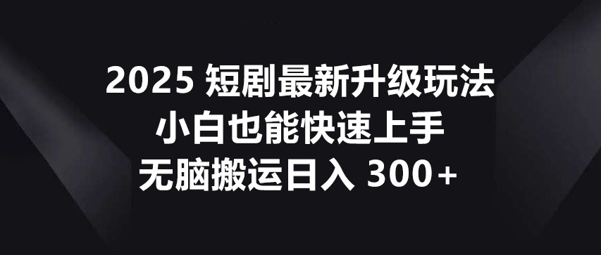 2025短剧最新升级玩法,小白也能快速上手,无脑搬运日入300+-副业团