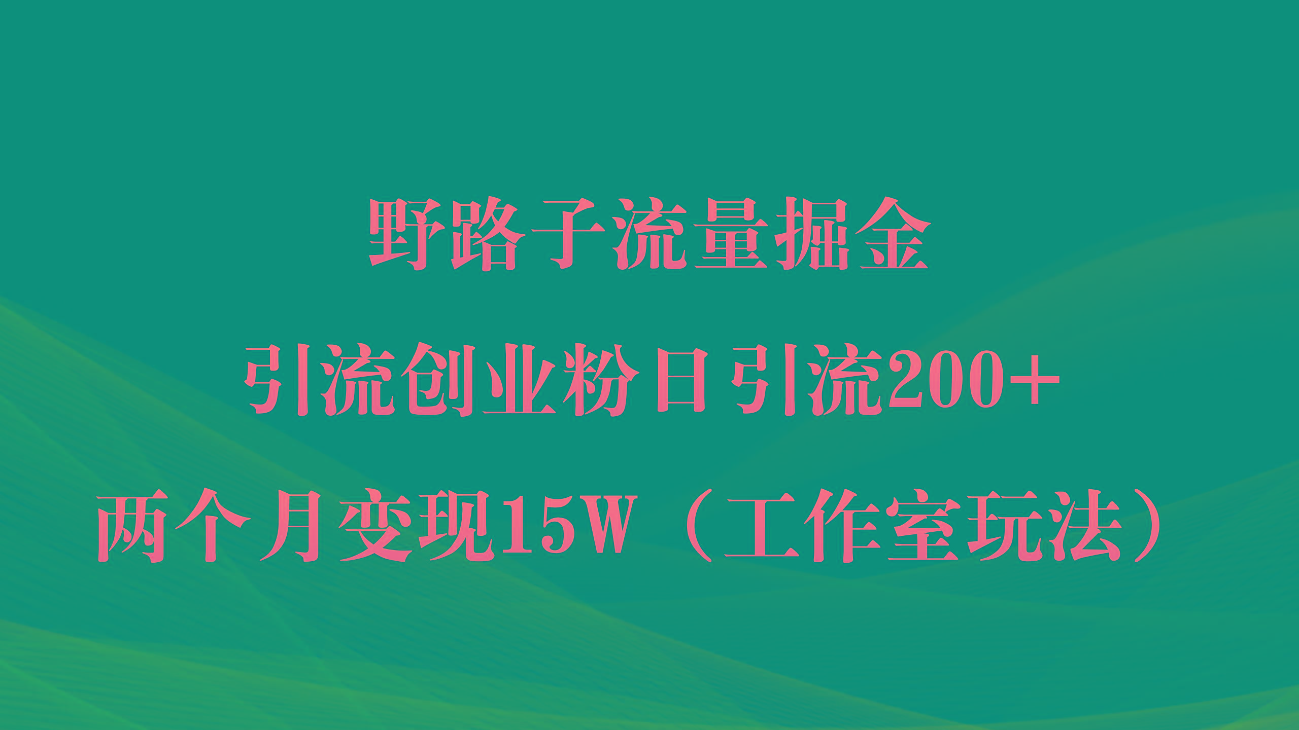 (9513期)野路子流量掘金，引流创业粉日引流200+，两个月变现15W(工作室玩法))-副业团