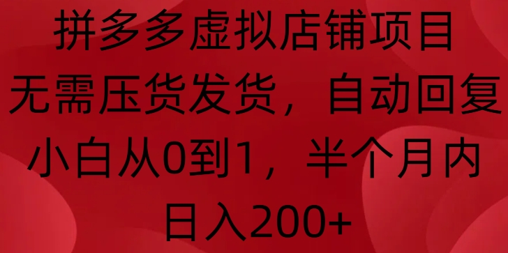 拼多多虚拟店铺项目,无需压货发货,自动回复,小白从0到1,半个月内日入200+【揭秘】-副业团