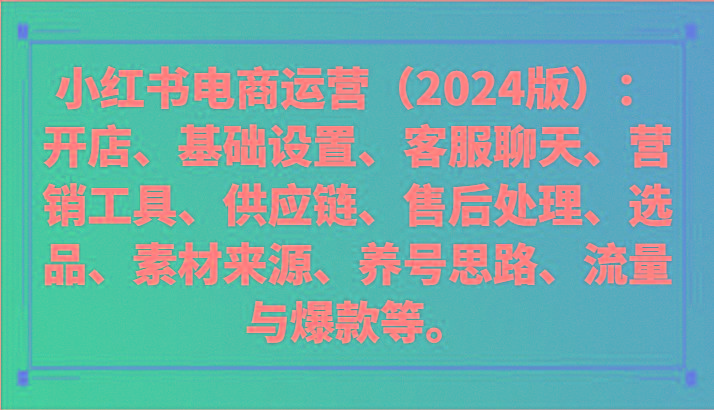 小红书电商运营(2024版):开店、设置、供应链、选品、素材、养号、流量与爆款等-副业团