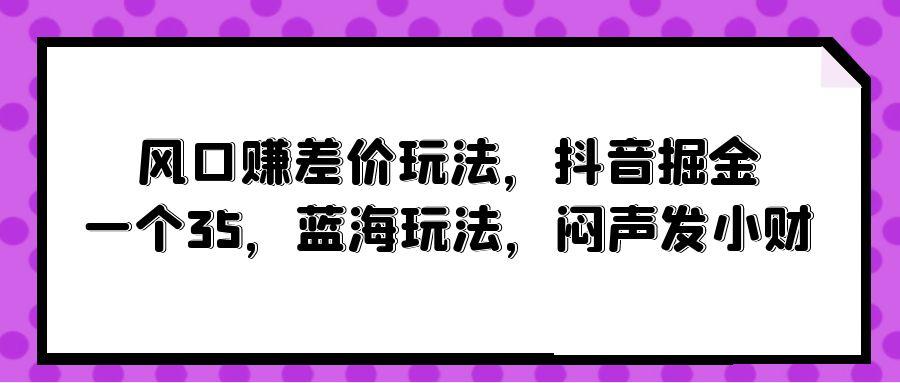 (10022期)风口赚差价玩法，抖音掘金，一个35，蓝海玩法，闷声发小财-副业团