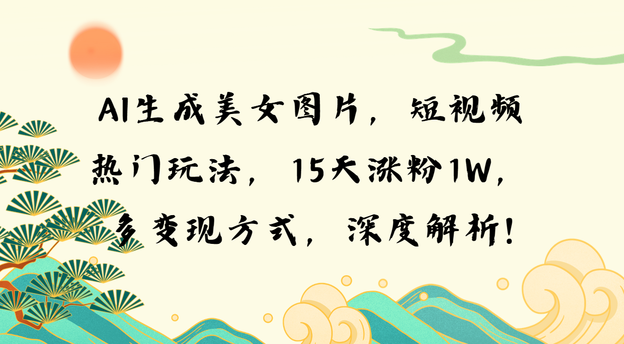 AI生成美女图片,短视频热门玩法,15天涨粉1W,多变现方式,深度解析!-副业团