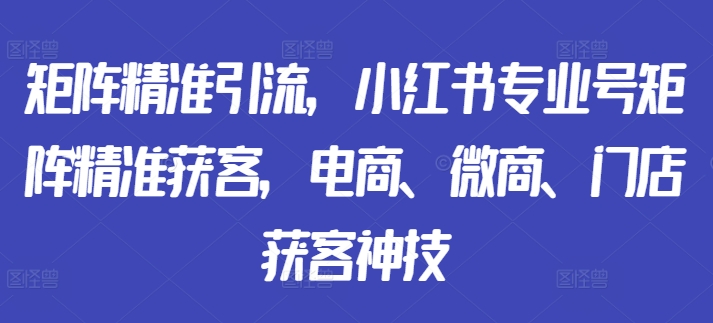 矩阵精准引流，小红书专业号矩阵精准获客，电商、微商、门店获客神技-副业团