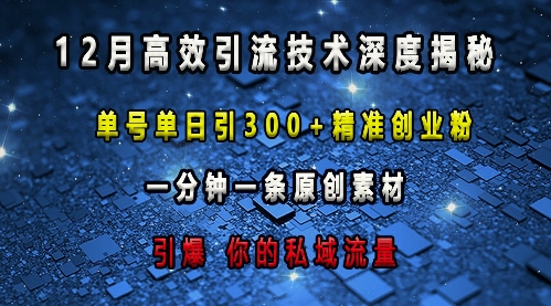 最新高效引流技术深度揭秘 ,单号单日引300+精准创业粉,一分钟一条原创素材,引爆你的私域流量-副业团