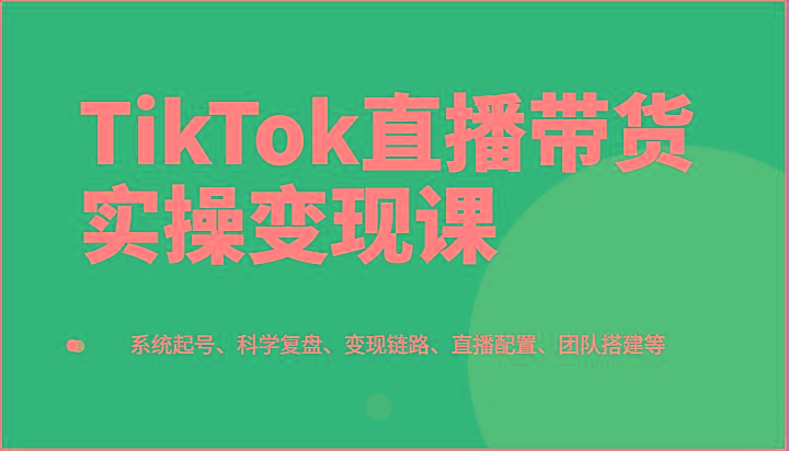 TikTok直播带货实操变现课:系统起号、科学复盘、变现链路、直播配置、团队搭建等-副业团