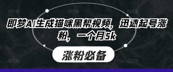 即梦AI生成猫咪黑帮视频,迅速起号涨粉,一个月5k-副业团