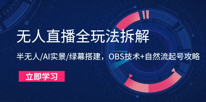 无人直播全玩法拆解:半无人/AI实景/绿幕搭建,OBS技术+自然流起号攻略-副业团