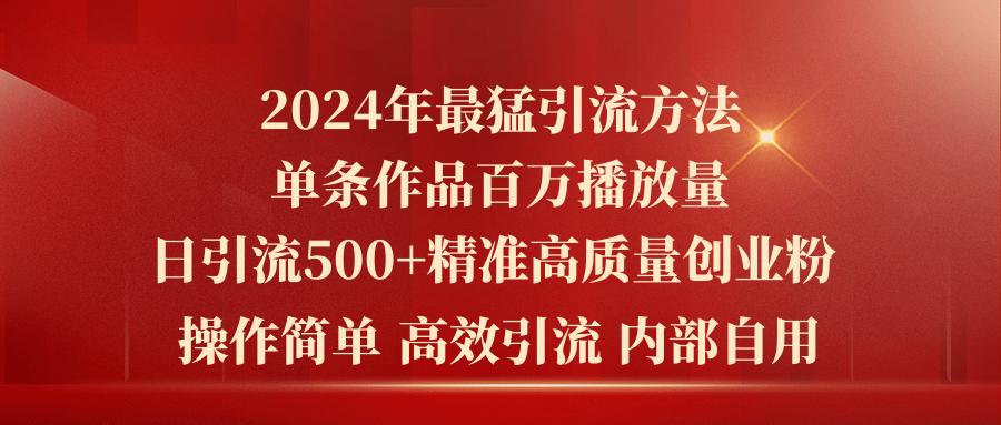 2024年最猛暴力引流方法,单条作品百万播放 单日引流500+高质量精准创业粉-副业团