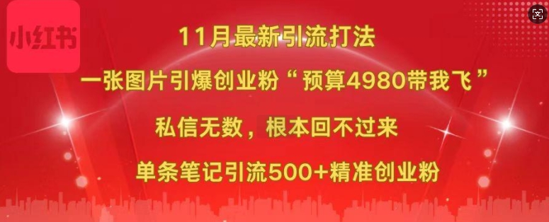 小红书11月最新图片打粉,一张图片引爆创业粉,“预算4980带我飞”,单条引流500+精准创业粉-副业团