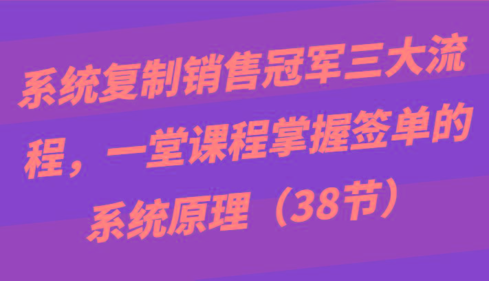 系统复制销售冠军三大流程,一堂课程掌握签单的系统原理(38节)-副业团