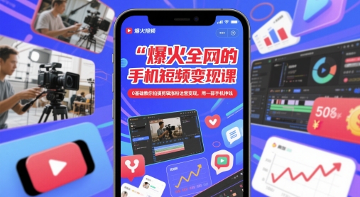 爆火全网的手机短视频变现课,0基础教你拍摄剪辑涨粉运营变现,用一部手机挣钱-副业团