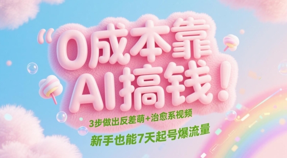 0成本靠AI搞钱!3步做出反差萌+治愈系视频,新手也能7天起号爆流量-副业团