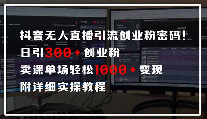抖音无人直播引流密码!日引300+创业粉 单场轻松1000+变现 附详细实操教程-副业团