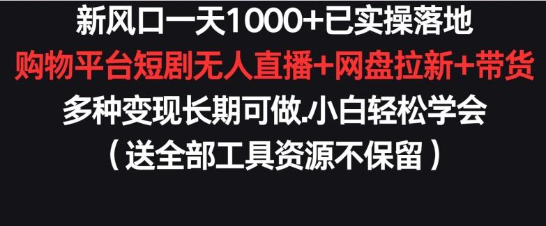 新风口一天1000+已实操落地购物平台短剧无人直播+网盘拉新+带货多种变现长期可做【揭秘】-副业团