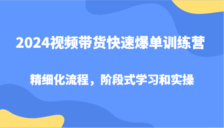 2024视频带货快速爆单训练营，精细化流程，阶段式学习和实操-副业团