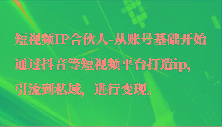 短视频IP合伙人-从账号基础开始通过抖音等短视频平台打造ip,引流到私域,进行变现。-副业团