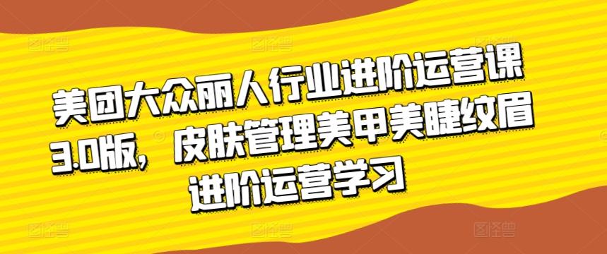 美团大众丽人行业进阶运营课3.0版,皮肤管理美甲美睫纹眉进阶运营学习-副业团