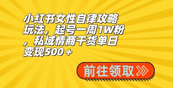 小红书女性自律攻略玩法,起号一周1W粉,私域情商干货单日变现500+