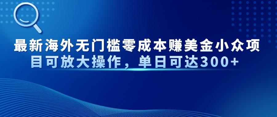最新海外无门槛零成本赚美金小众项目可放大操作,单日可达300+-副业团
