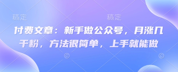 付费文章:新手做公众号,月涨几干粉,方法很简单,上手就能做-副业团