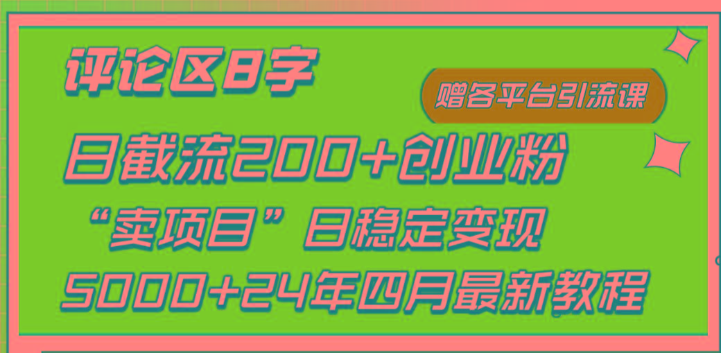 (9851期)评论区8字日载流200+创业粉  日稳定变现5000+24年四月最新教程！-副业团