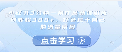 小红书3分钟一条作品精准引流创业粉300+,打造属于自己的流量帝国-副业团
