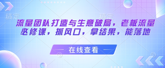 流量团队打造与生意破局,老板流量必修课,抓风口,拿结果,能落地-副业团