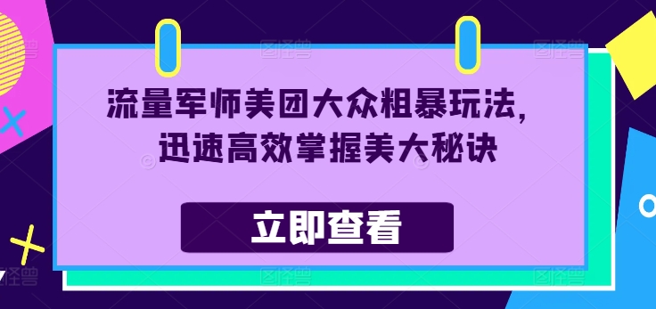 流量军师美团大众粗暴玩法,迅速高效掌握美大秘诀-副业团