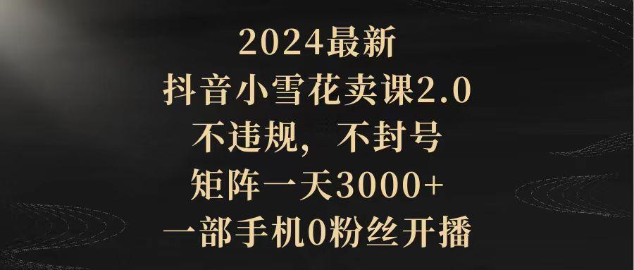 (9639期)2024最新抖音小雪花卖课2.0 不违规 不封号 矩阵一天3000+一部手机0粉丝开播-副业团