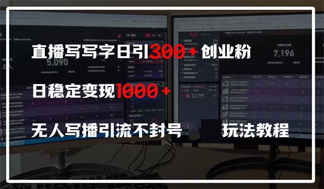 直播写写字日引300+创业粉,日稳定变现600+无人写播引流不封号,玩法教程-副业团