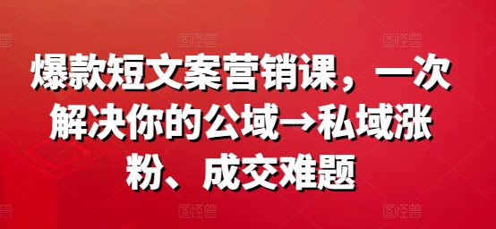 爆款短文案营销课,一次解决你的公域→私域涨粉、成交难题-副业团
