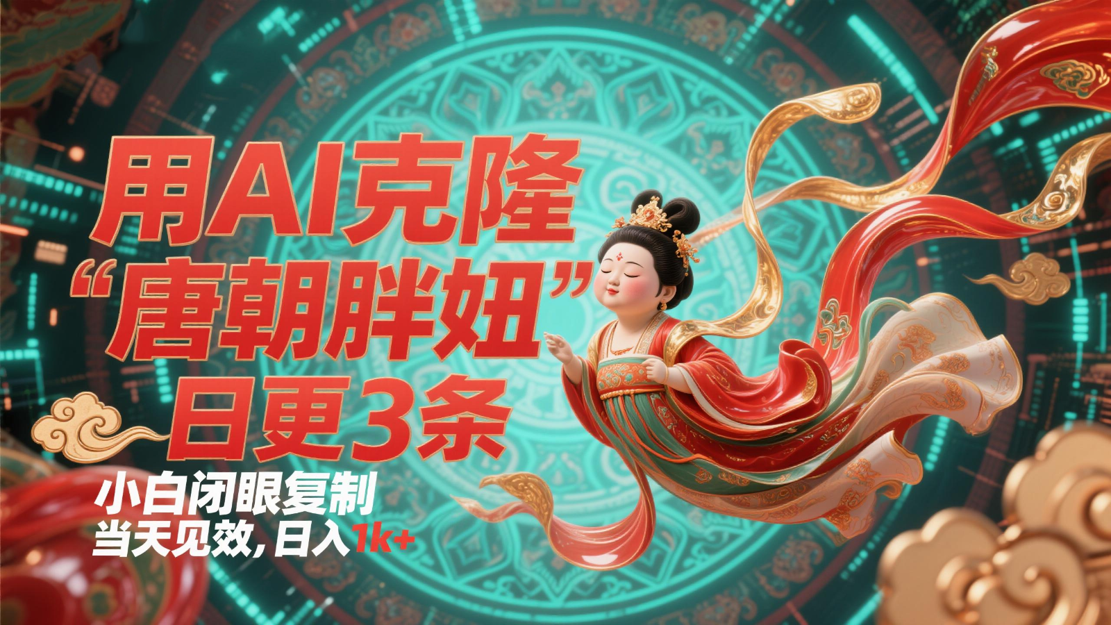 用AI克隆“唐朝胖妞”日更3条,平台疯狂推流,小白闭眼复制,当天见效,日入1k+-副业团